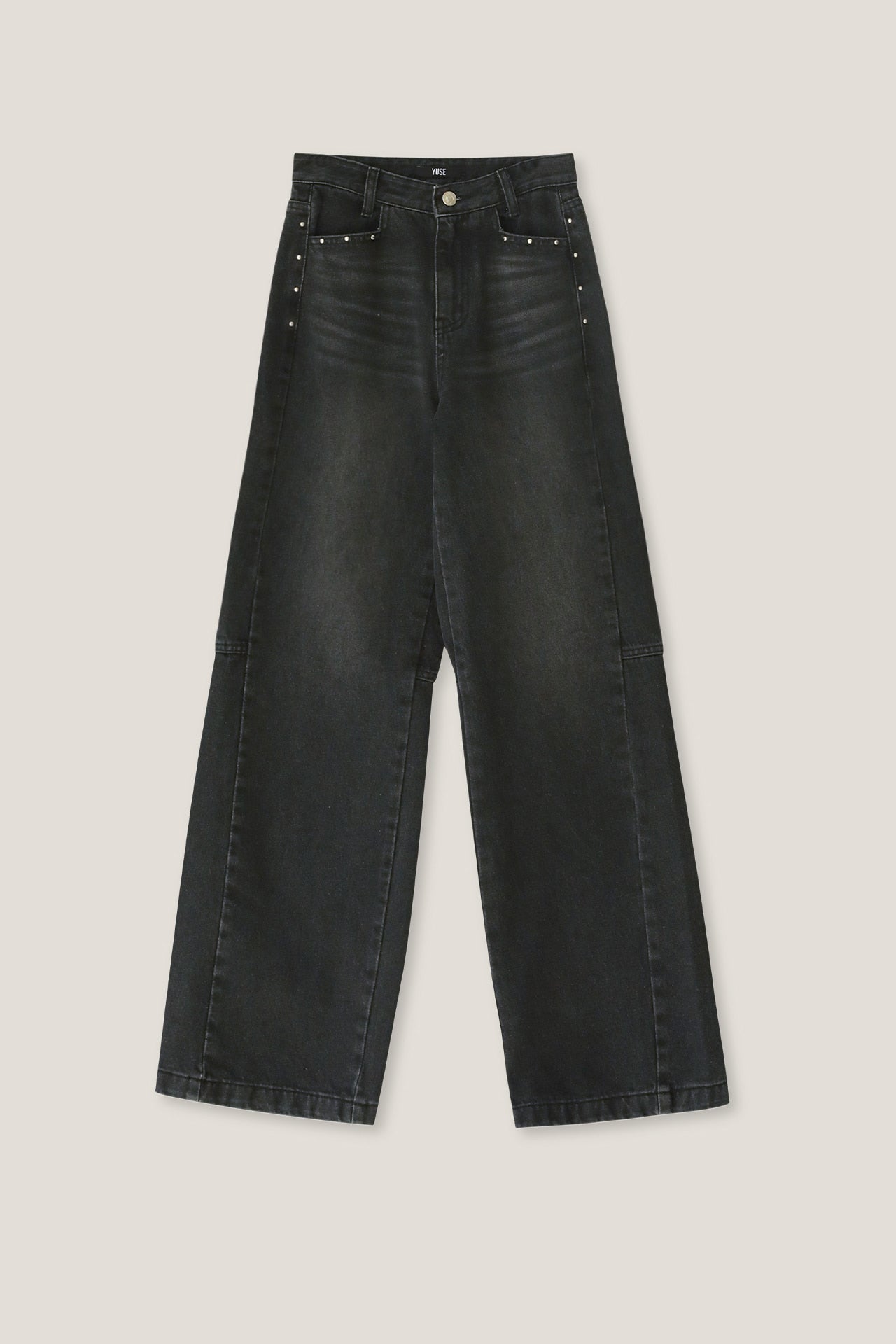 YUSE HOT FIX WIDE DENIM PANTS - BLACK