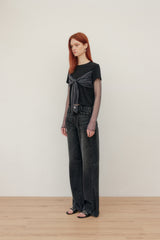 YUSE HOT FIX WIDE DENIM PANTS - BLACK