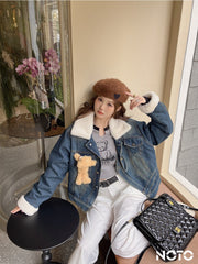 NOTO Teddy Bear Denim Puffer Jacket