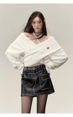 VIA PITTI Crossed Design One-Shoulder Sweater - White