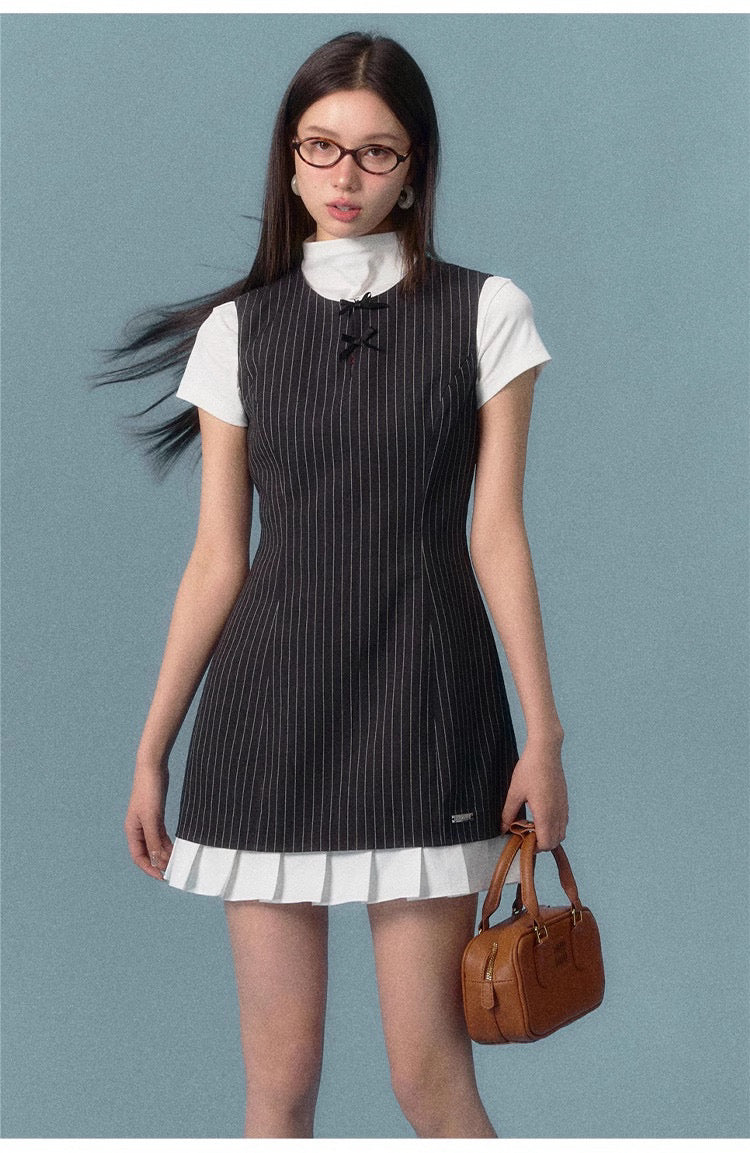 ASGONY Striped Sleeveless Blazer Dress