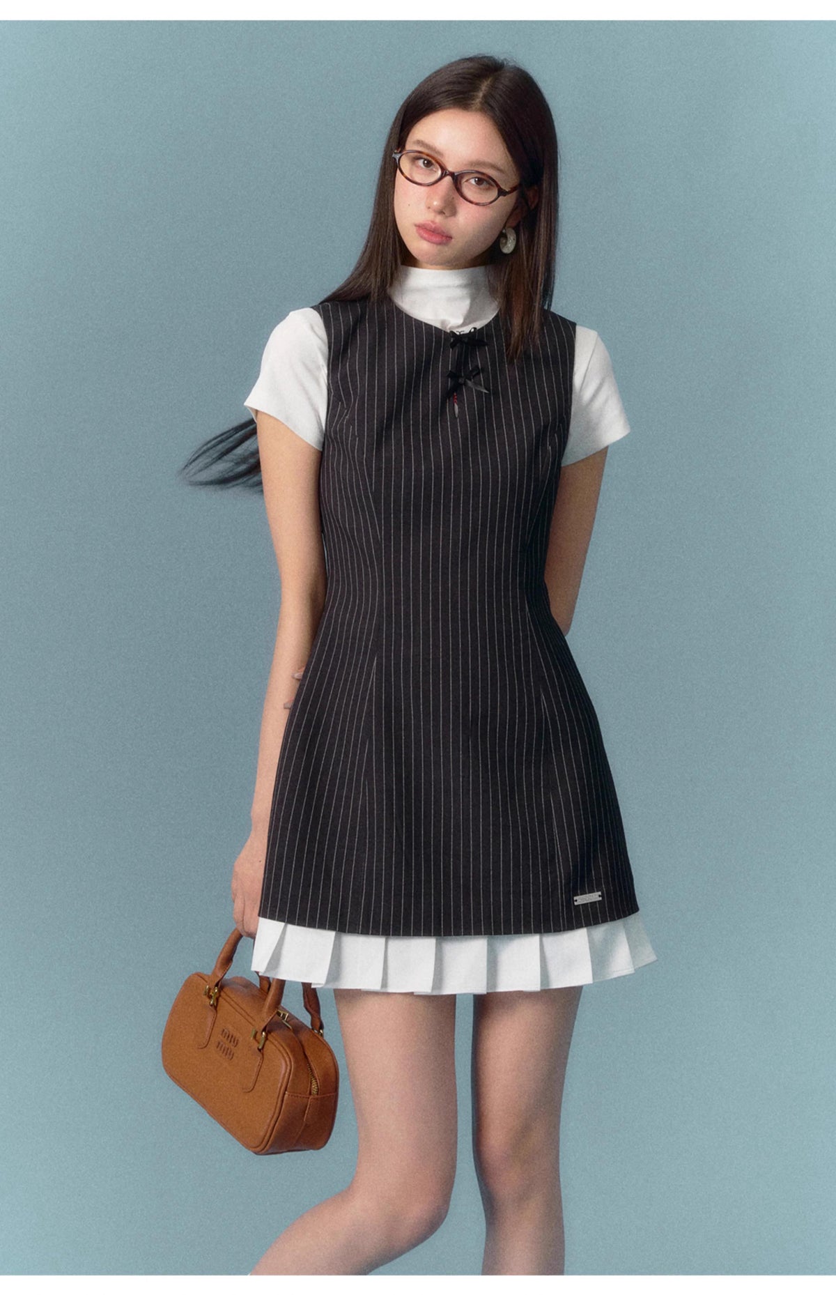 ASGONY Striped Sleeveless Blazer Dress