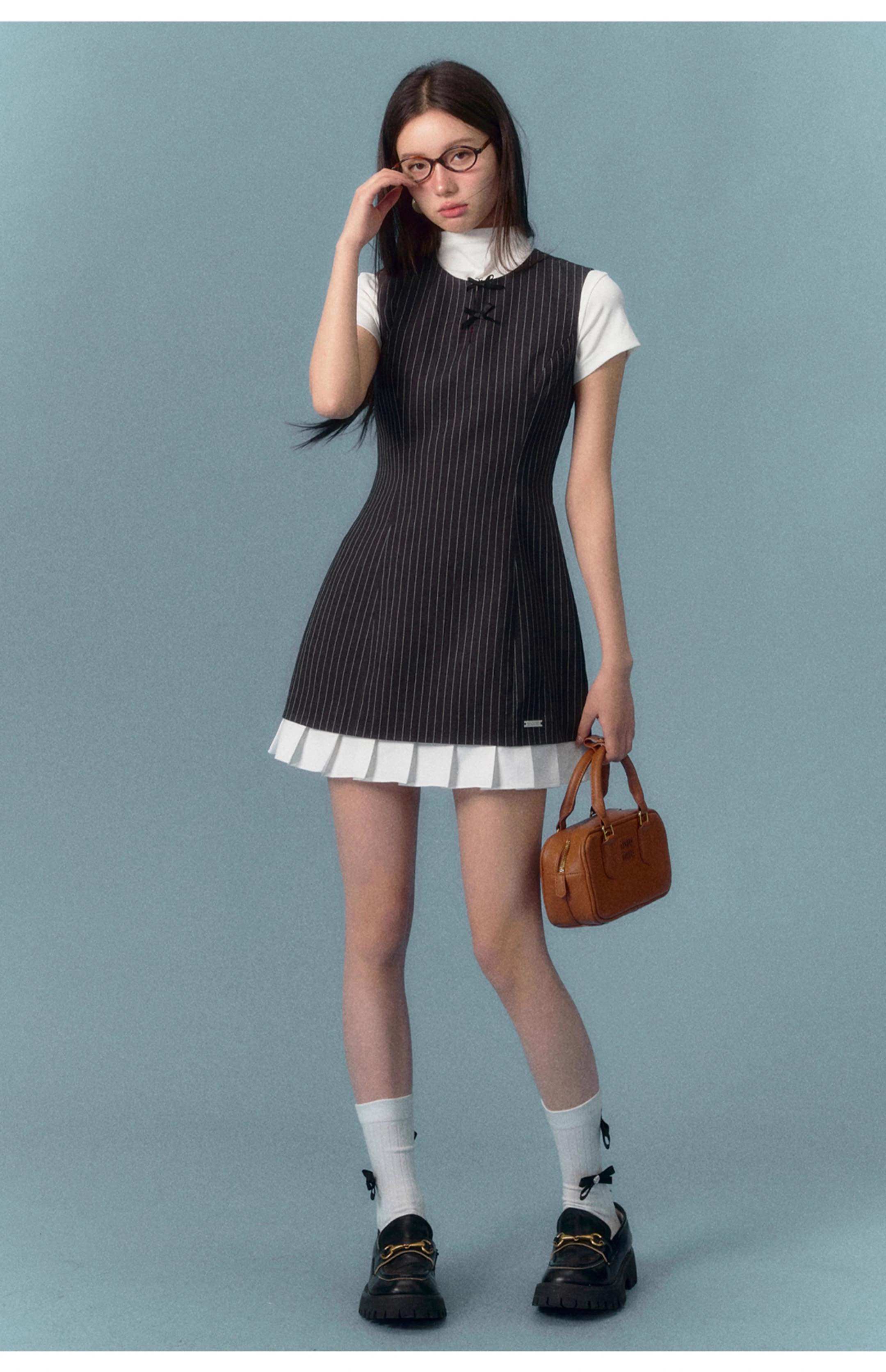 ASGONY Striped Sleeveless Blazer Dress