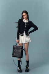 ASGONY College Style Knit Two-Piece Set（Shirt+Cardigan)