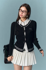 ASGONY College Style Knit Two-Piece Set（Shirt+Cardigan)