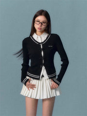 ASGONY College Style Knit Two-Piece Set（Shirt+Cardigan)