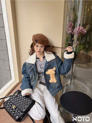 NOTO Teddy Bear Denim Puffer Jacket