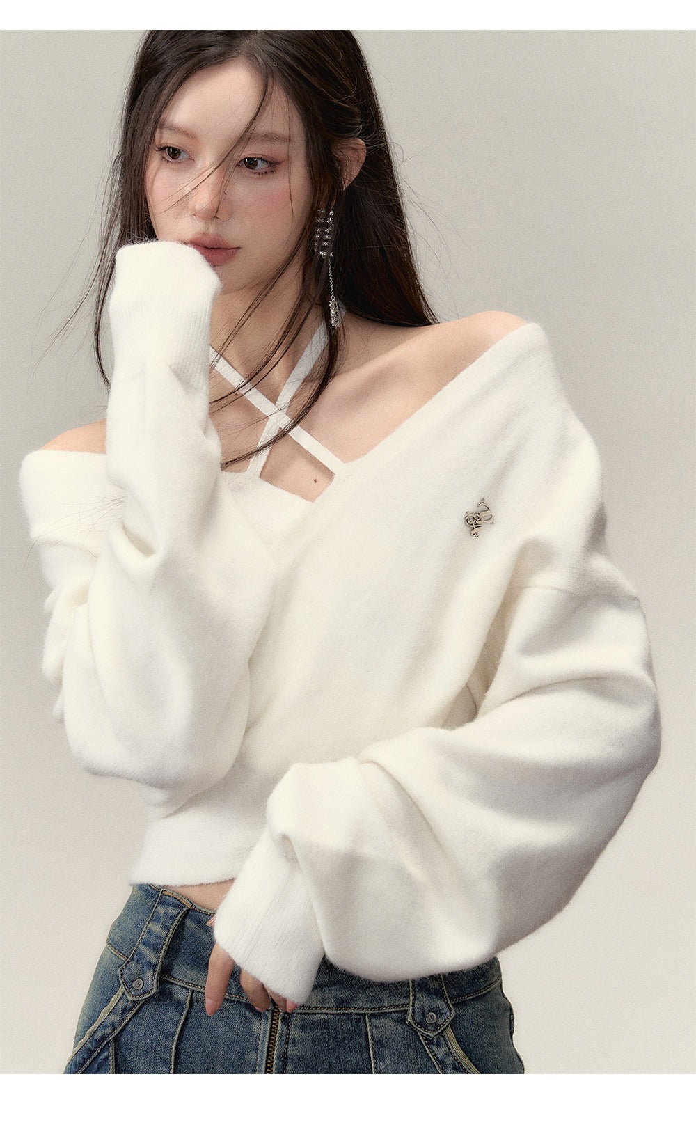 VIA PITTI Crossed Design One-Shoulder Sweater - White