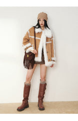 LIILOU Patchwork Shearling Jacket - Dark Brown