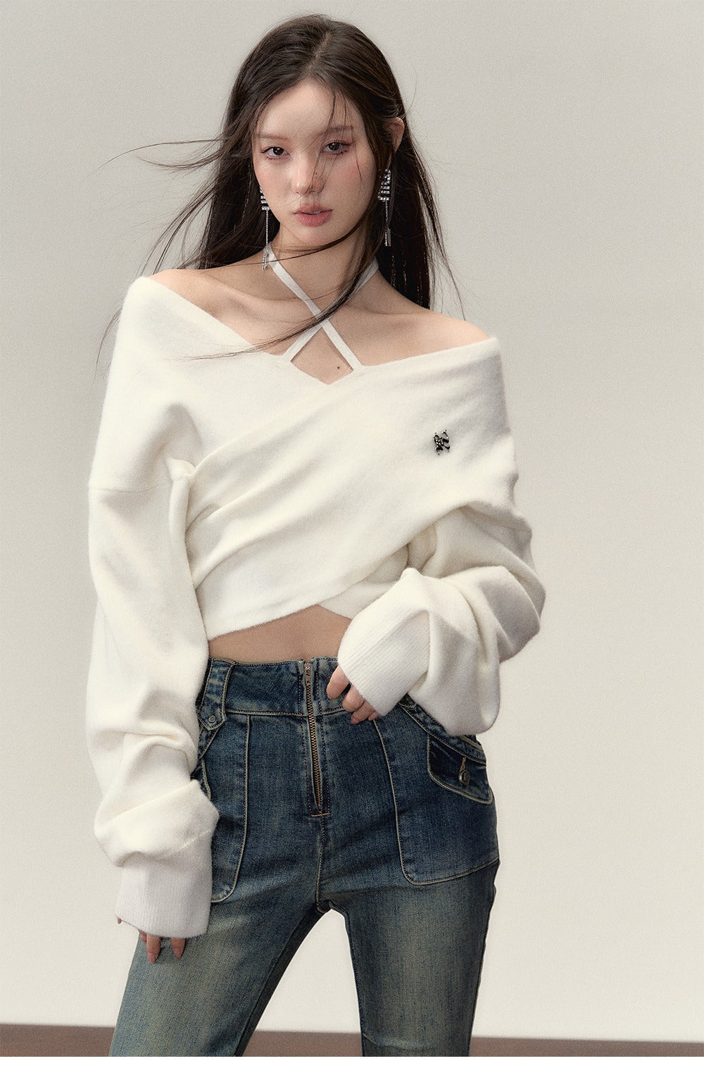 VIA PITTI Crossed Design One-Shoulder Sweater - White