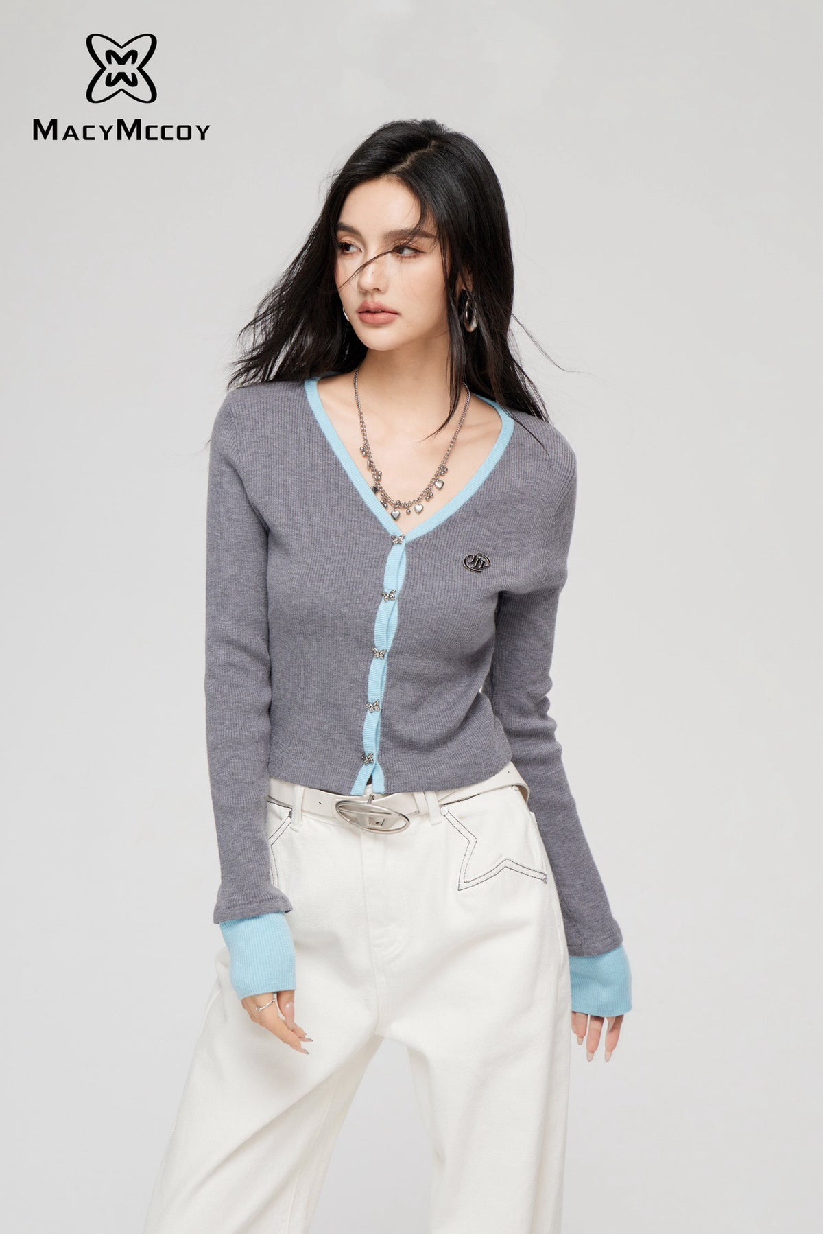 MacyMccoy Bicolor Knitted Top - Gray