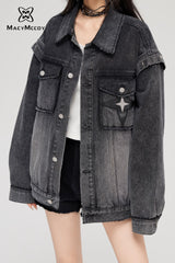 MacyMccoy Star Print Denim Jacket - Deep Black Denim