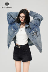 MacyMccoy Star Print Denim Jacket - Light Blue Denim