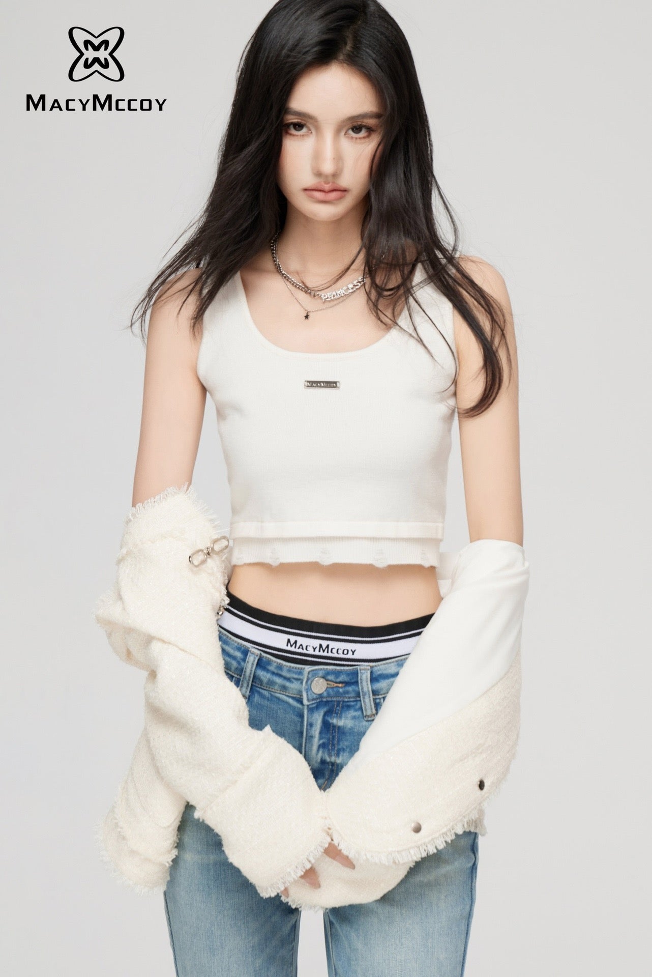 MacyMccoy U-neck Knit Top - White