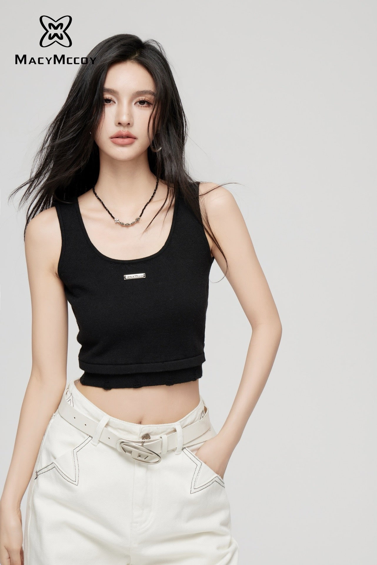 MacyMccoy U-neck Knit Top - Black