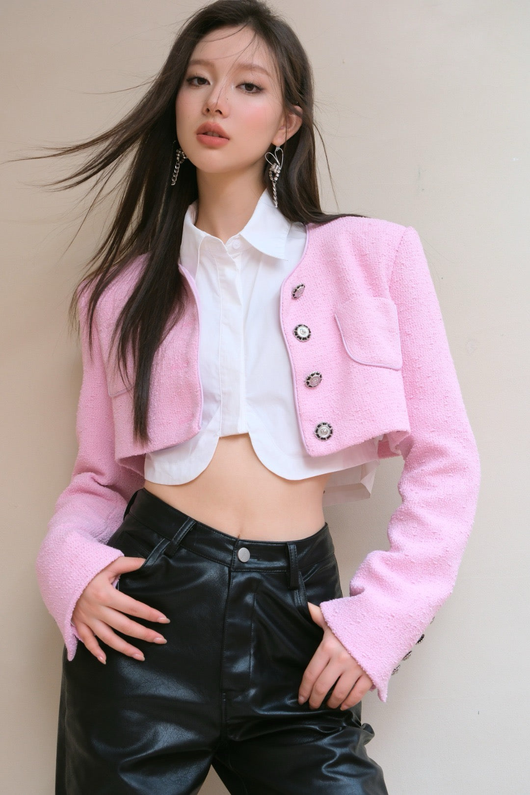 La Freedom Round Neck Coco-style Jacket - Pink