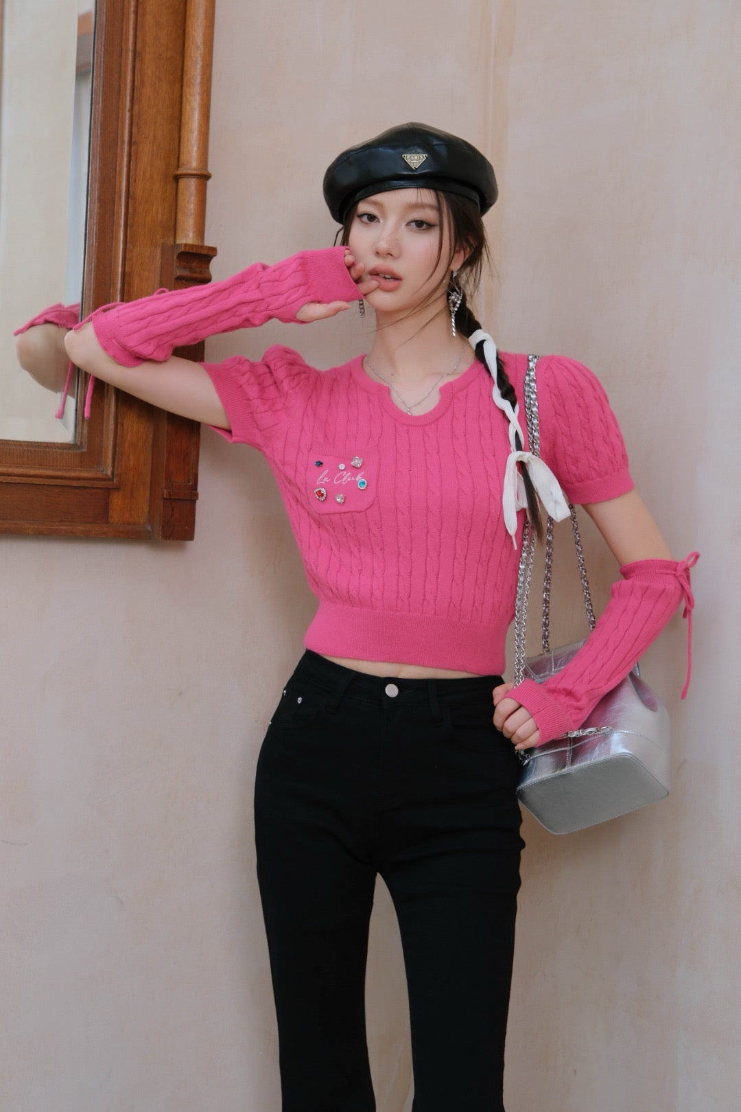 La Freedom Knit Top with Detachable Sleeves - Pink