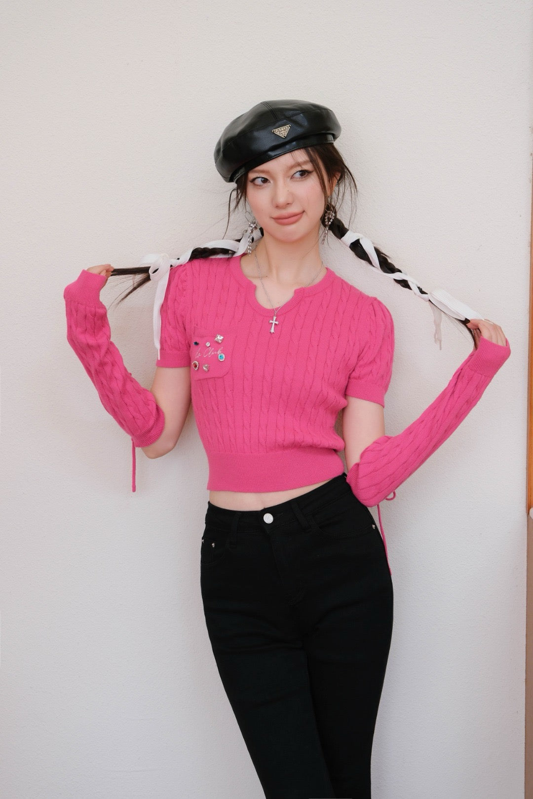 La Freedom Knit Top with Detachable Sleeves - Pink