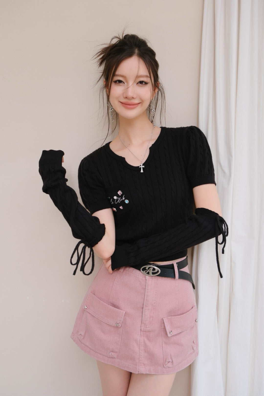 La Freedom Knit Top with Detachable Sleeves - Black