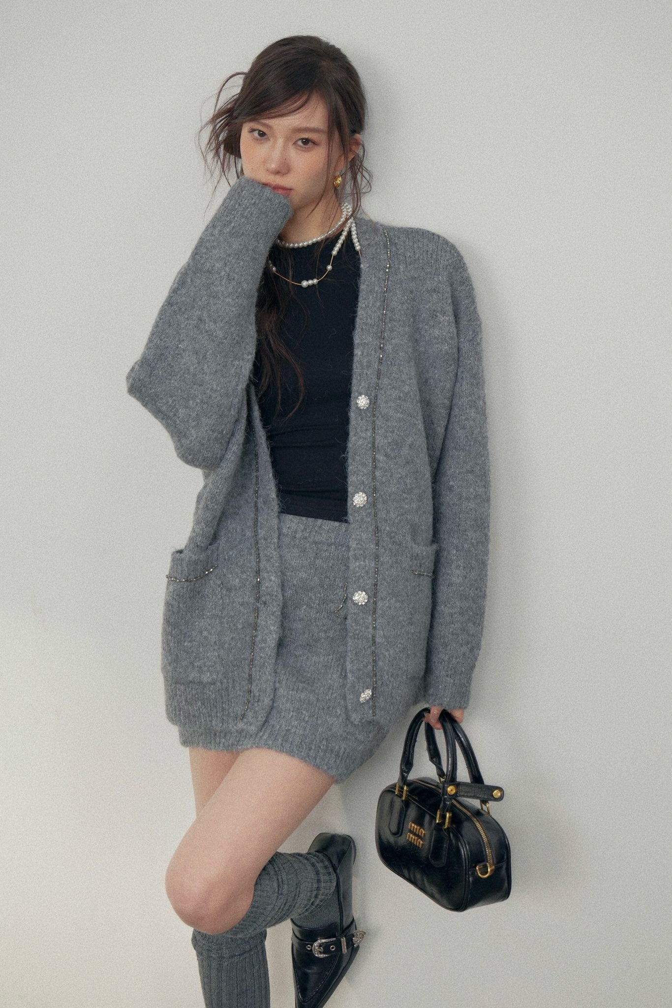 La Freedom Grey Knit Set（Jacket and Skirt）