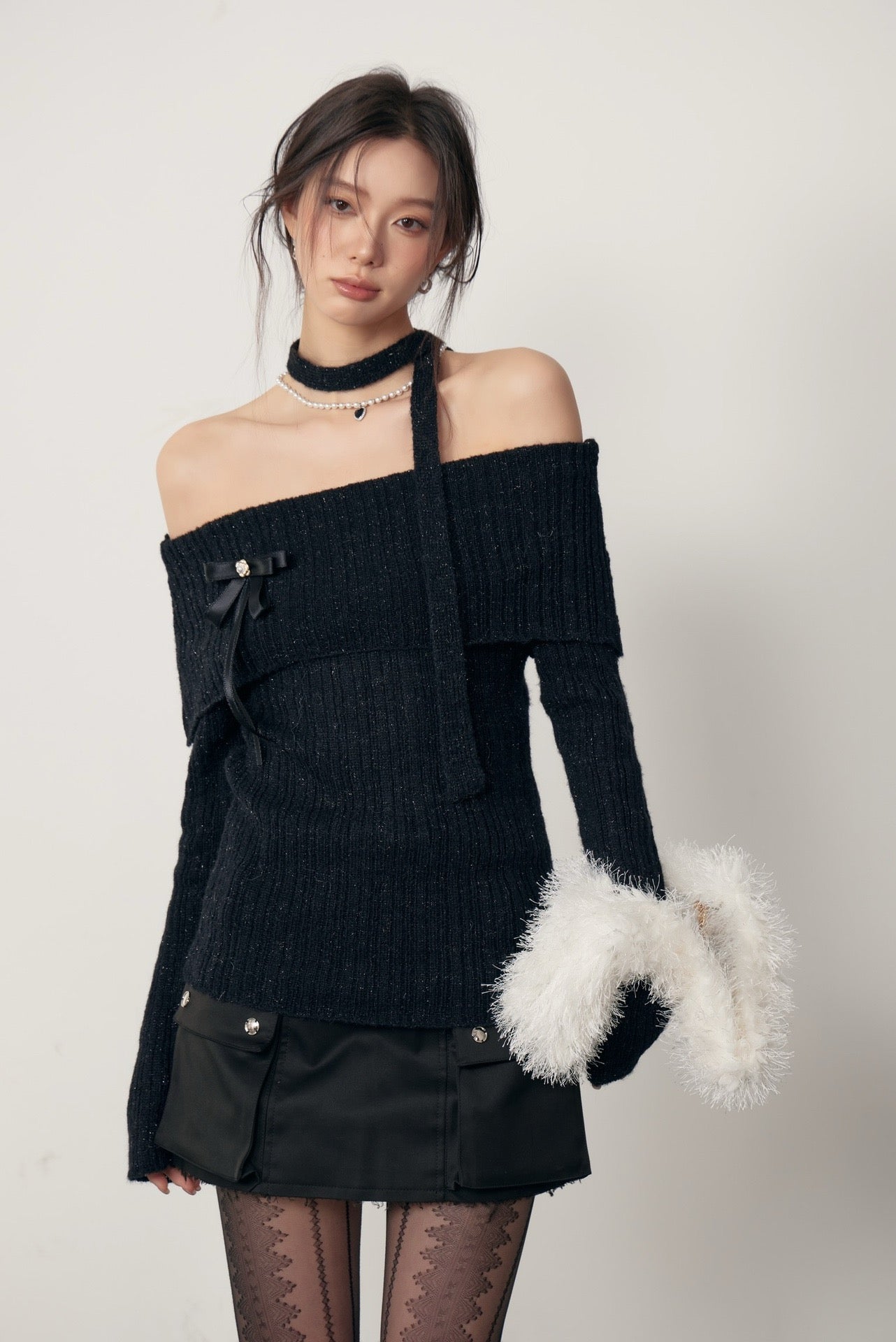 La Freedom Off-Shoulder Bow Knit Top