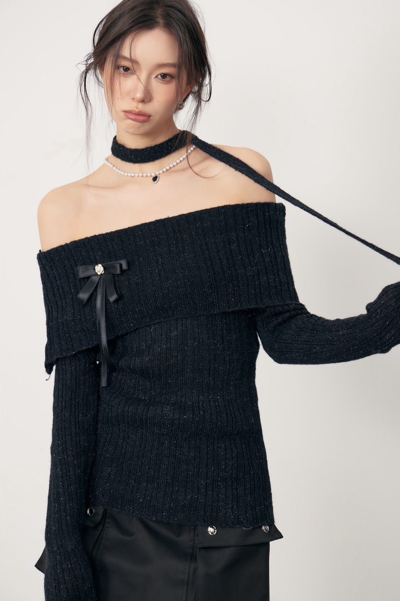 La Freedom Off-Shoulder Bow Knit Top