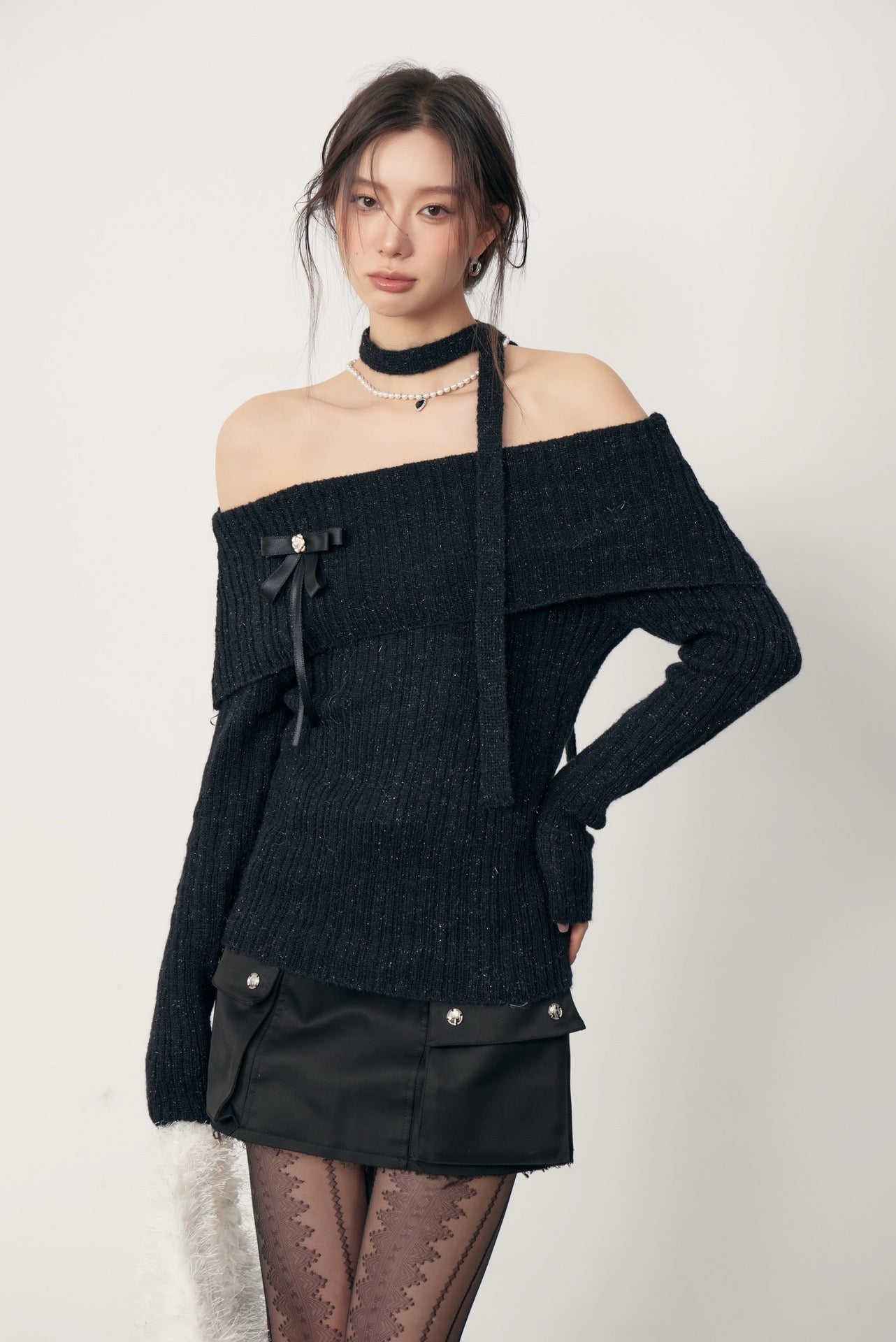 La Freedom Off-Shoulder Bow Knit Top