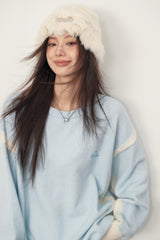 La Freedom Minimalist Round Neck Pullover Sweater - Blue