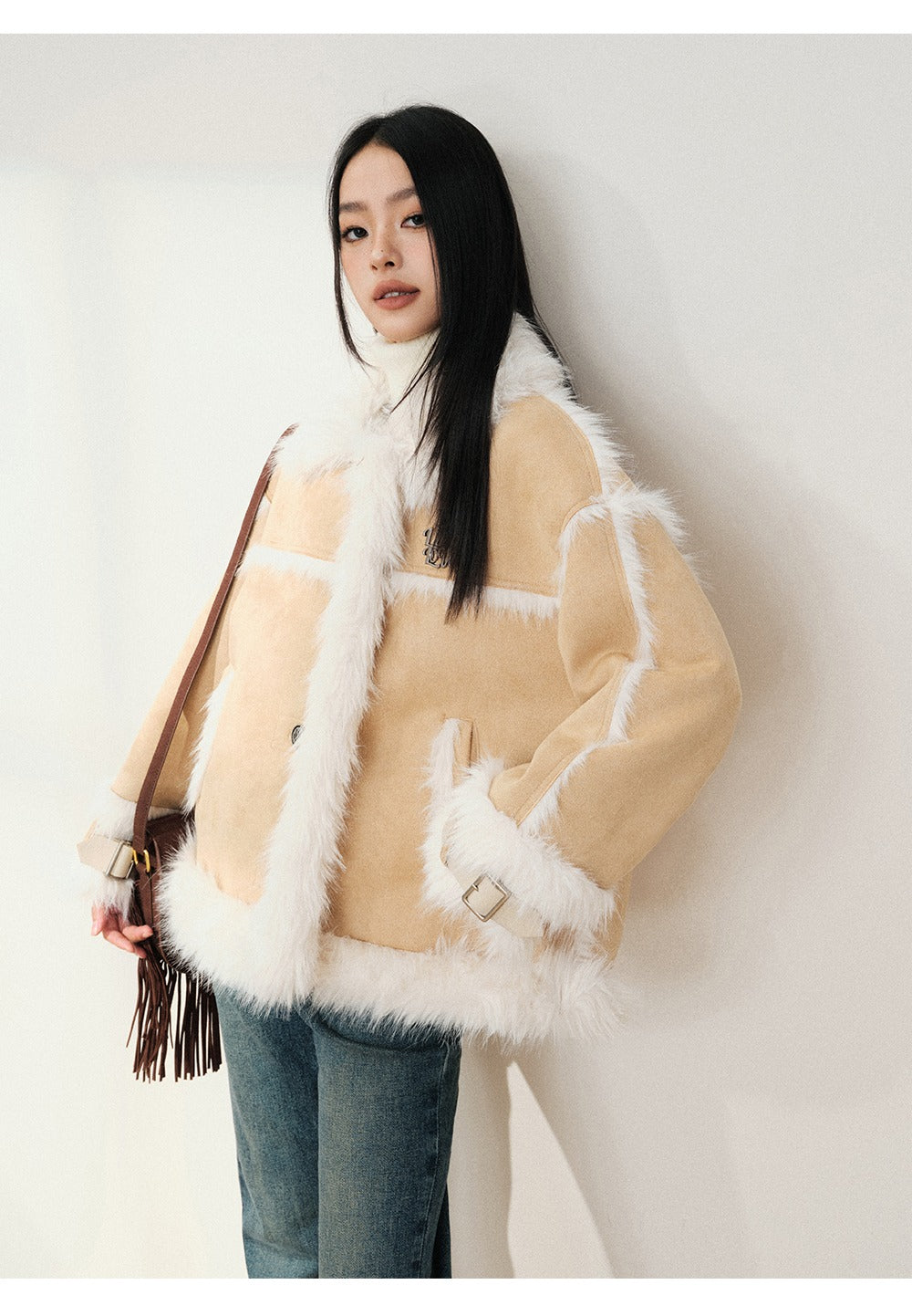 LIILOU Patchwork Shearling Jacket - Light Brown