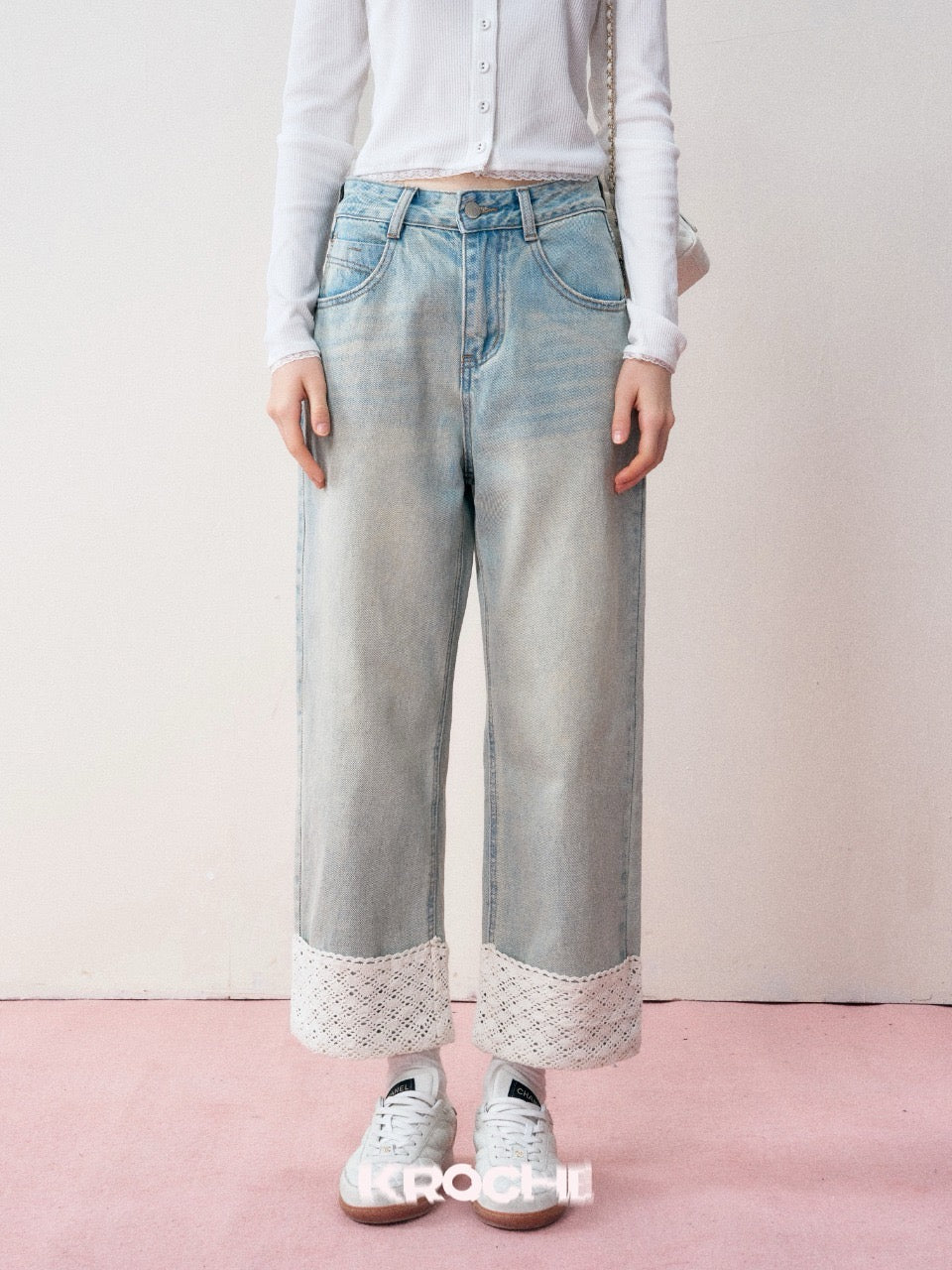 KROCHE Lace Patchwork Denim Jeans