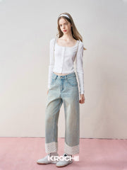 KROCHE Lace Patchwork Denim Jeans