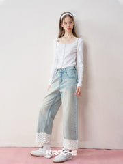 KROCHE Lace Patchwork Denim Jeans