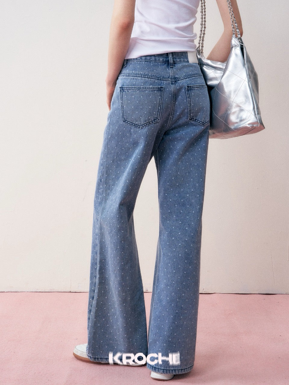 KROCHE Polka Dot Wide-Leg Jeans