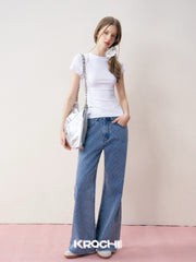 KROCHE Polka Dot Wide-Leg Jeans