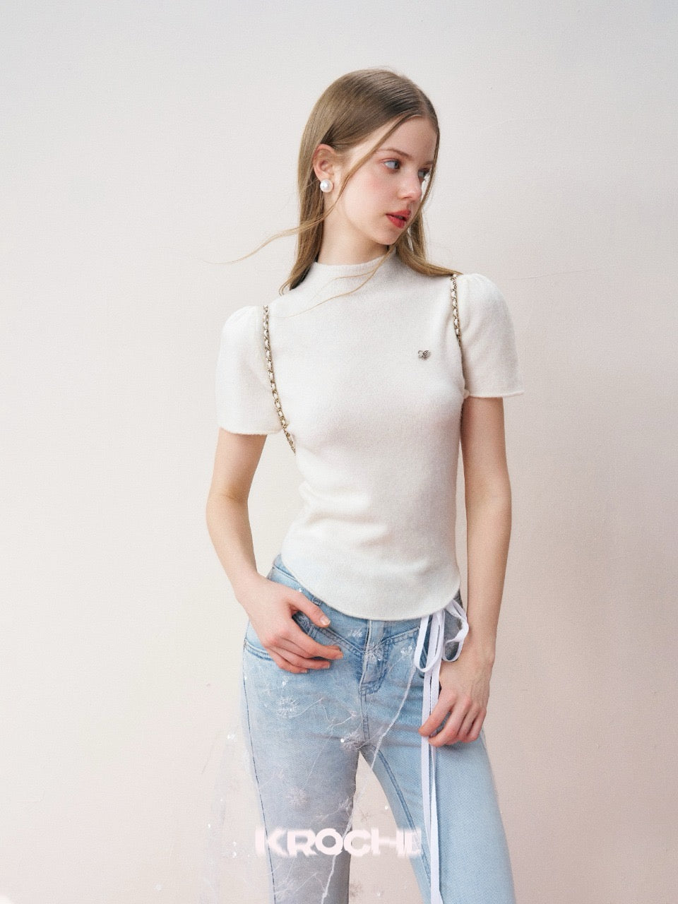 KROCHE Short Sleeve Knit Top