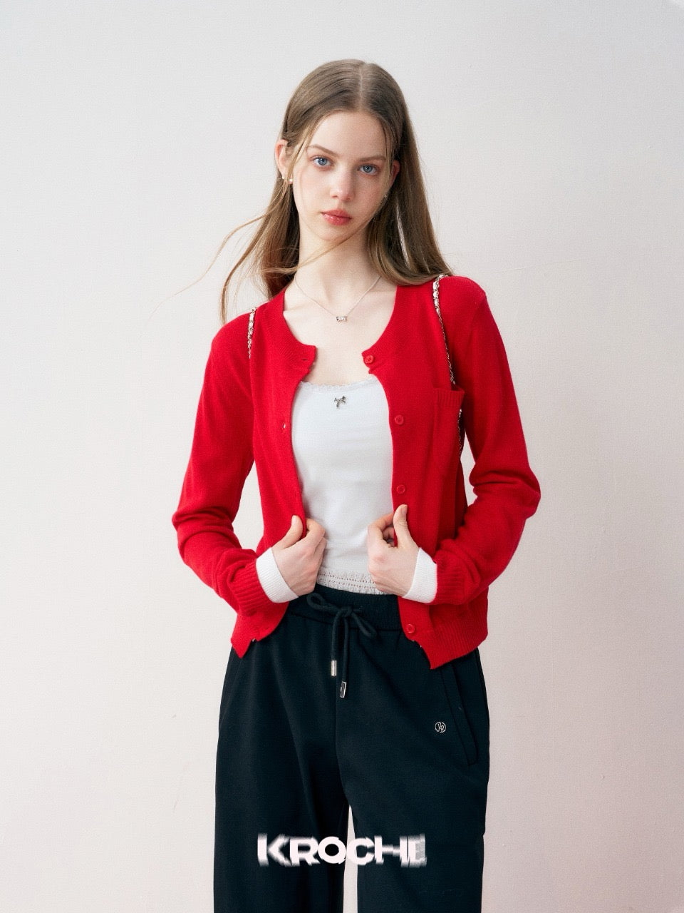 KROCHE Red Knit Cardigan