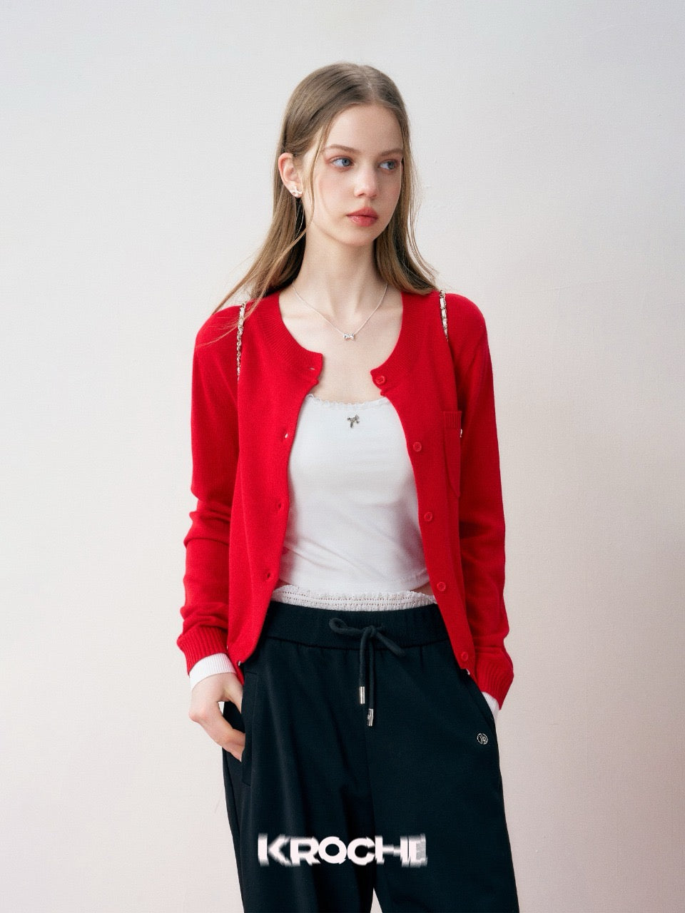 KROCHE Red Knit Cardigan