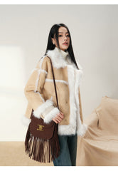 LIILOU Patchwork Shearling Jacket - Light Brown