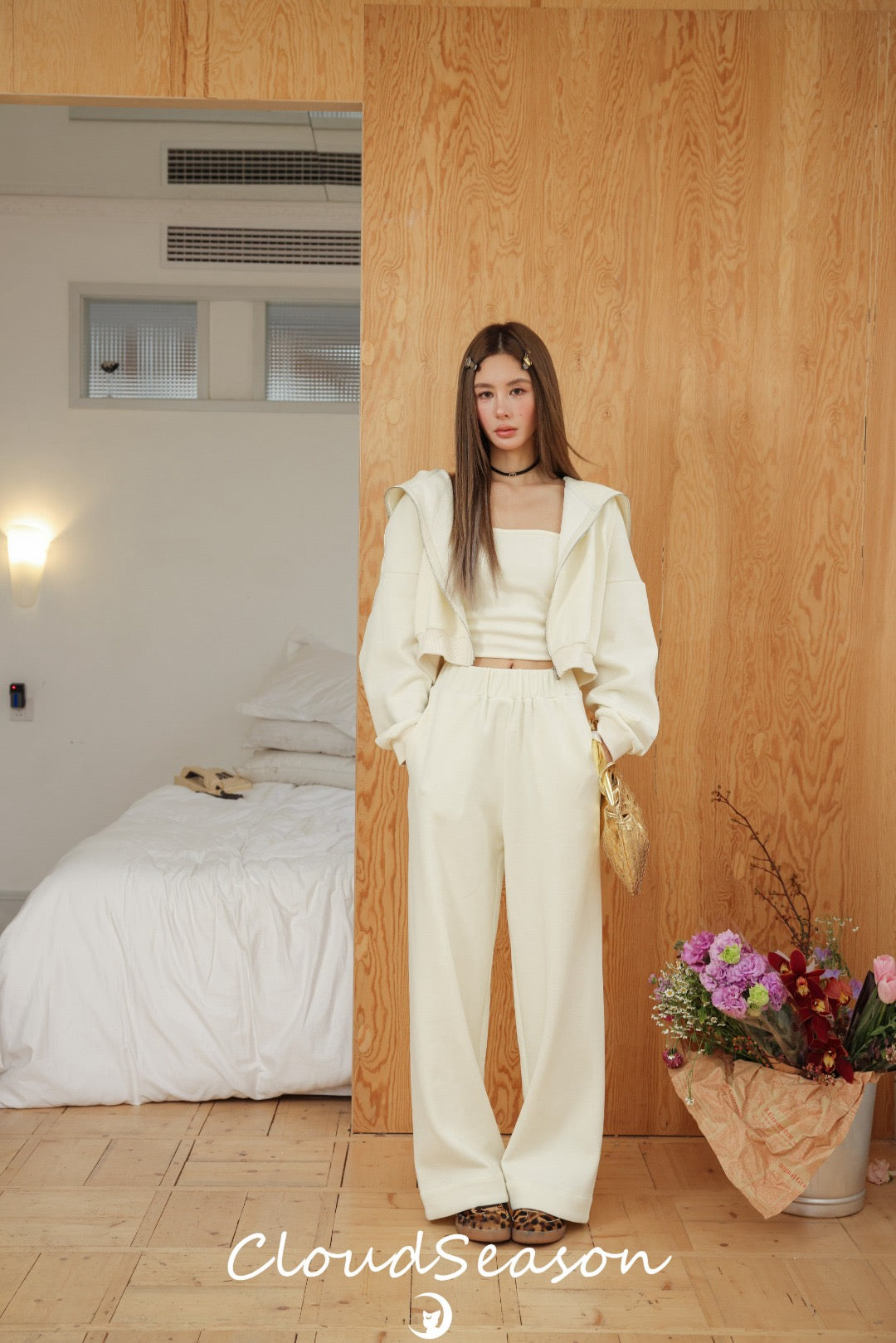 CLOUDSEASON Three-Piece Set（Top + Jacket + Pants ）- Apricot