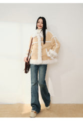 LIILOU Patchwork Shearling Jacket - Light Brown