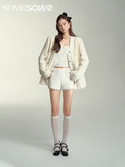 SOMESOWE Lace Patchwork Base Shorts- White