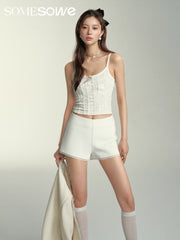 SOMESOWE Lace Patchwork Base Shorts- White