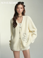 SOMESOWE Floral Knit Cardigan - White