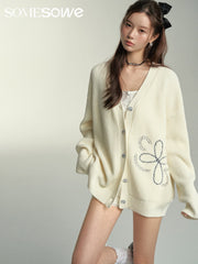 SOMESOWE Floral Knit Cardigan - White