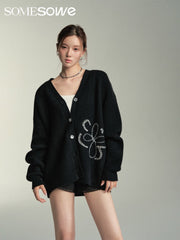 SOMESOWE Floral Knit Cardigan - Black