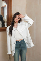 La Freedom Coco-style Bling Button Suit Jacket - White