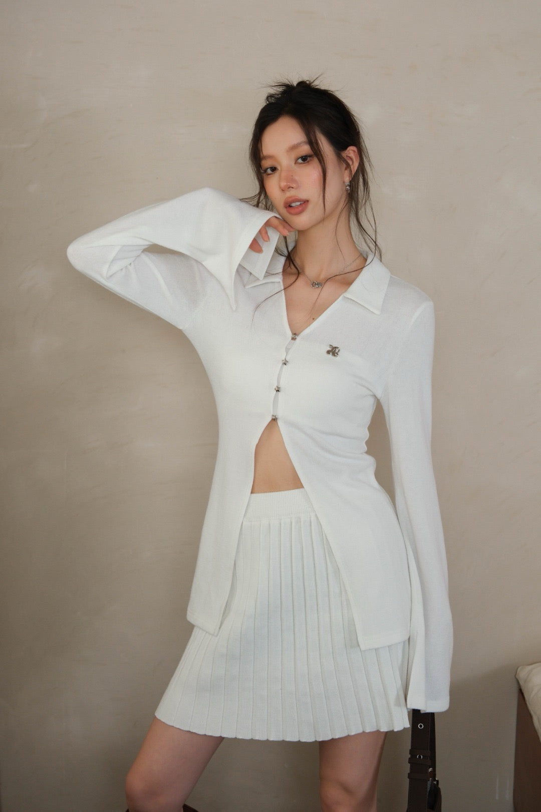 La Freedom Knitted Long Top - White