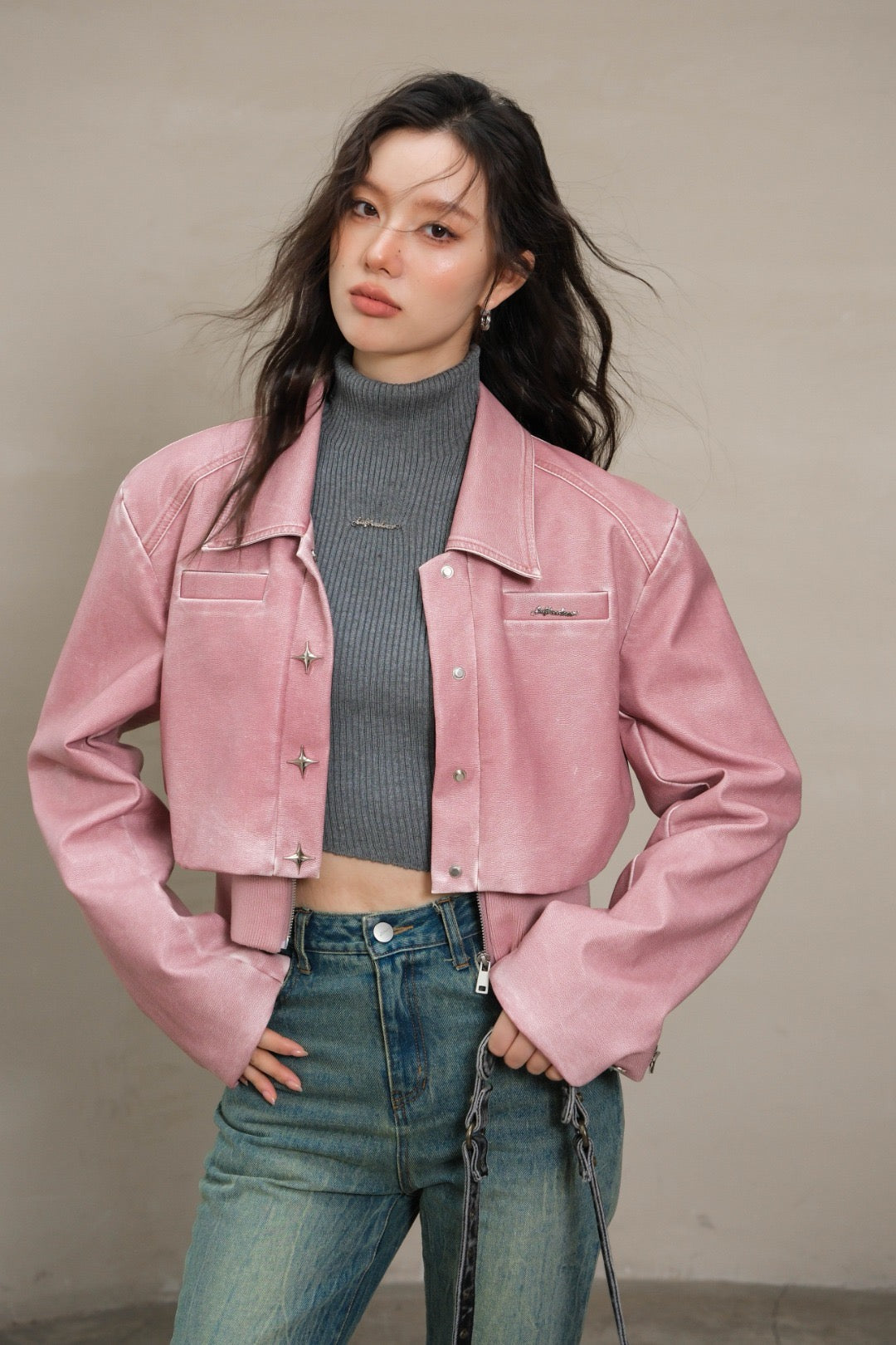 La Freedom Casual Leather Jacket - Pink