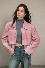 La Freedom Casual Leather Jacket - Pink