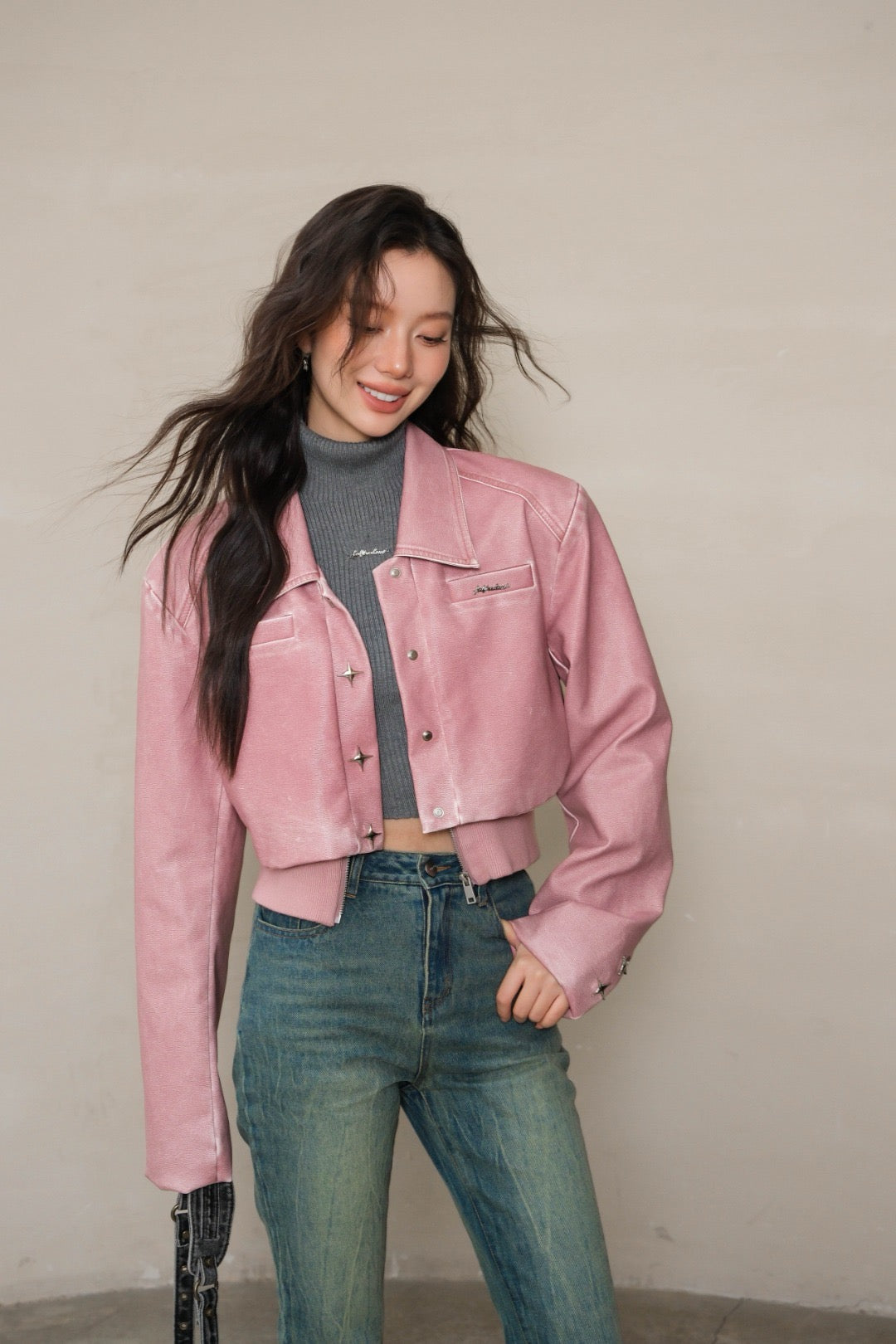 La Freedom Casual Leather Jacket - Pink